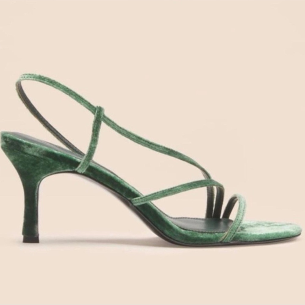 Green Velvet Strappy Mid-Heel Sandal